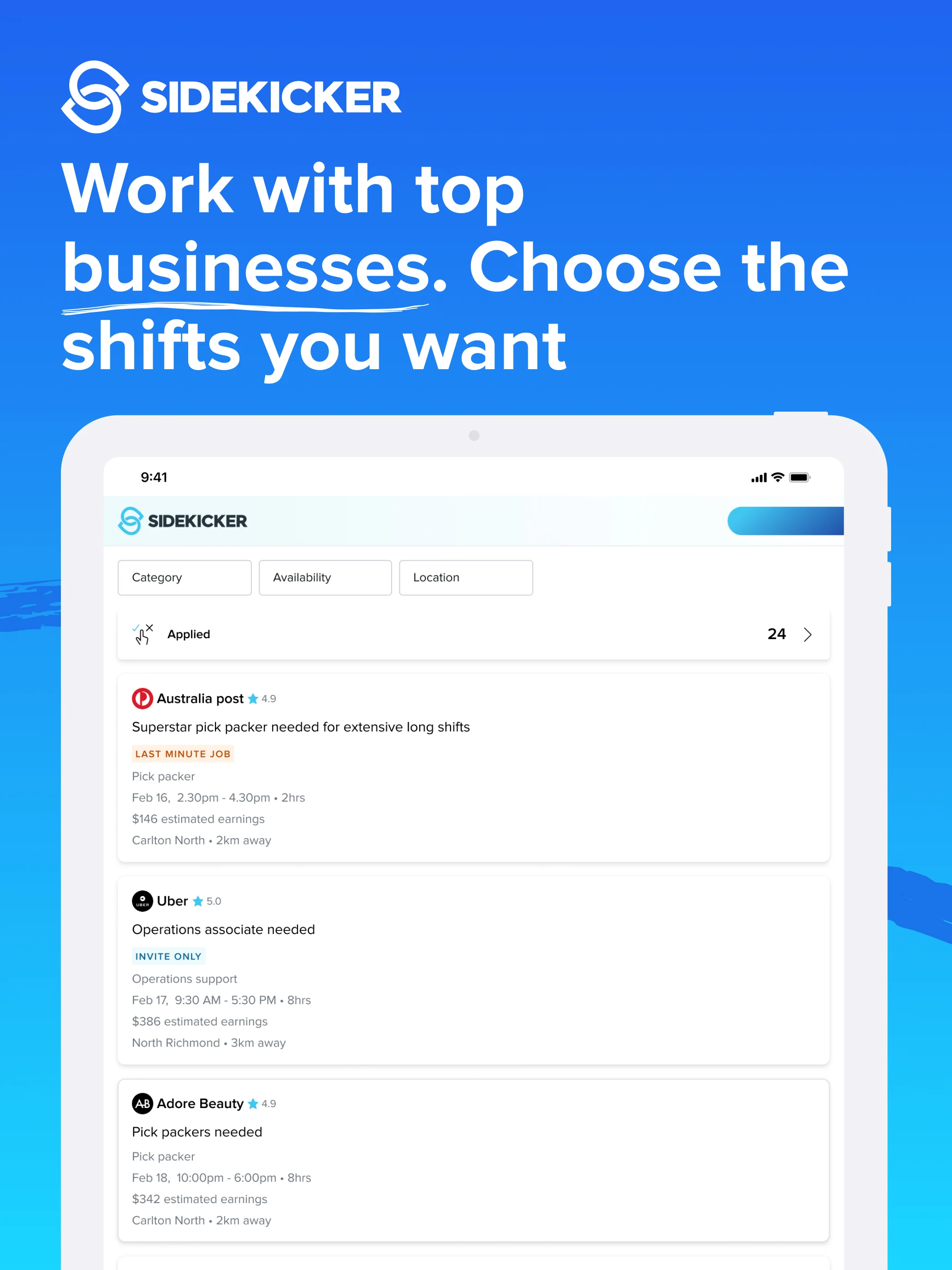 Sidekicker: Worker app screenshot